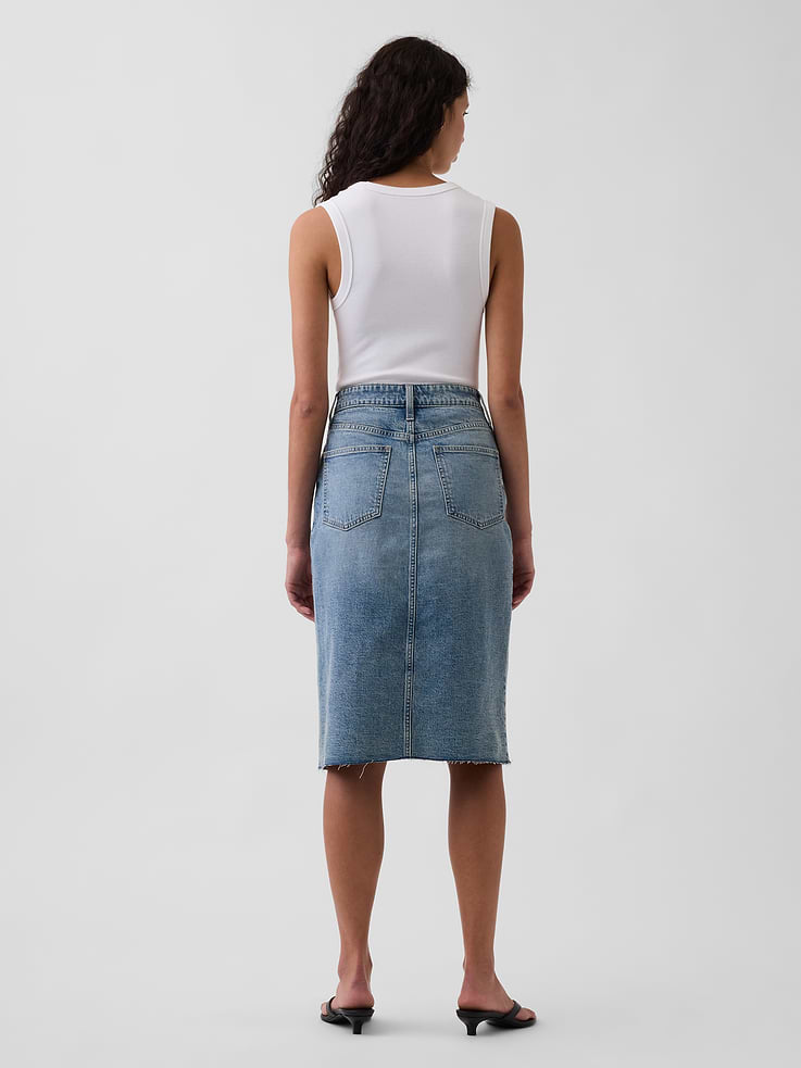 Image number 2 showing, High Rise Denim Midi Pencil Skirt