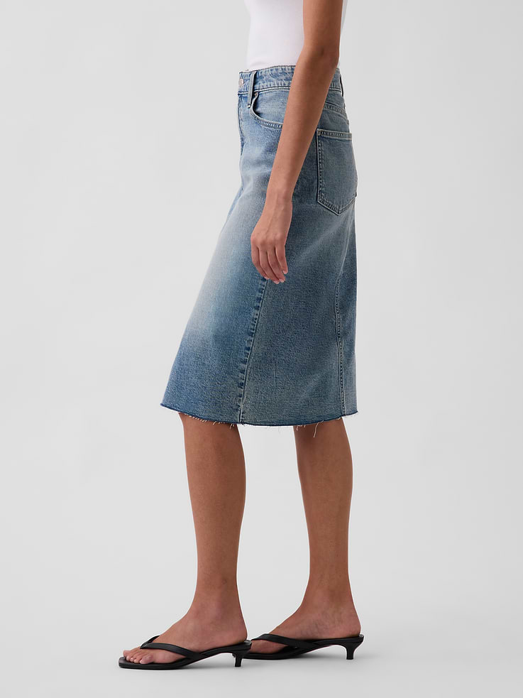Image number 3 showing, High Rise Denim Midi Pencil Skirt