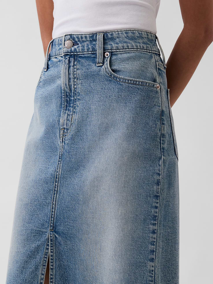 Image number 4 showing, High Rise Denim Midi Pencil Skirt