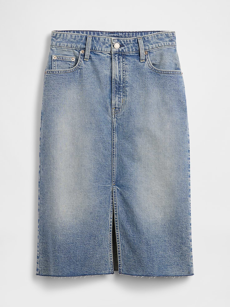 Image number 5 showing, High Rise Denim Midi Pencil Skirt