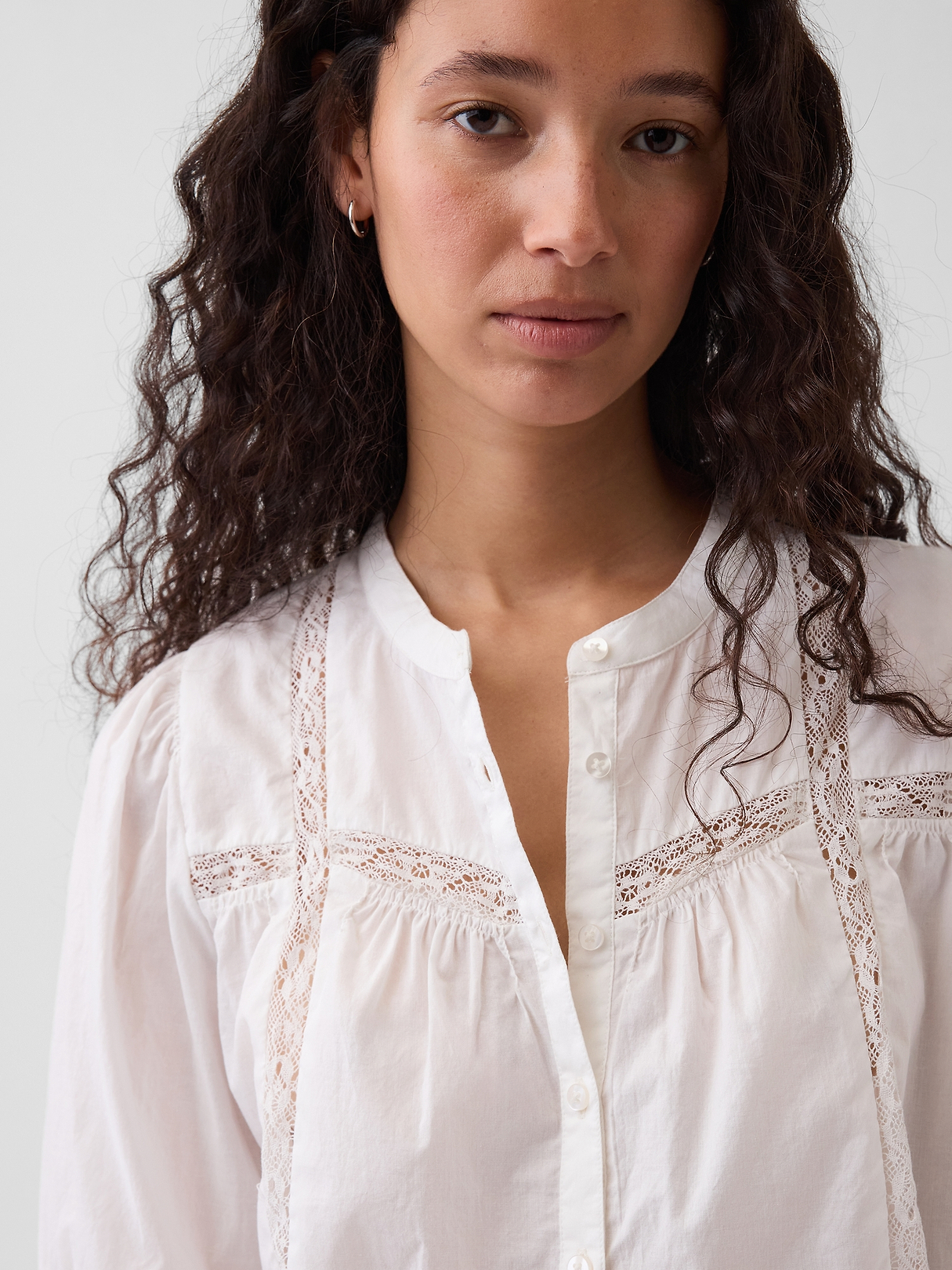 Lace-Trim Button-Front Swing Top | Gap
