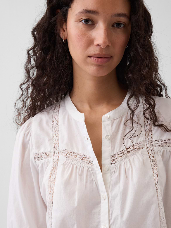 Lace-Trim Button-Front Swing Top