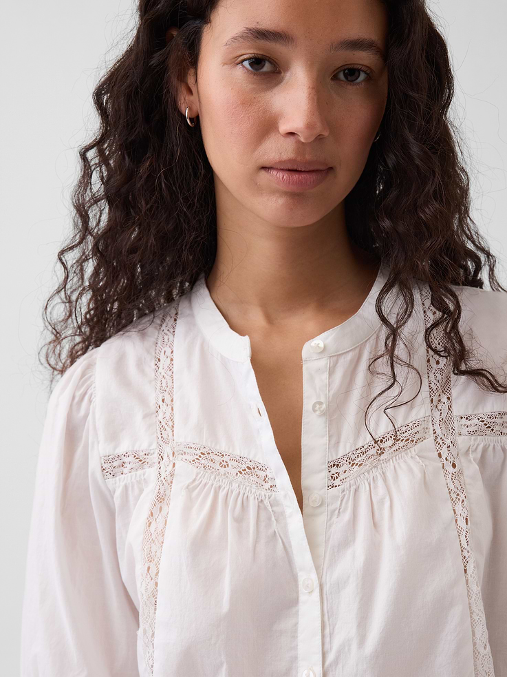 Image number 4 showing, Lace-Trim Button-Front Swing Top