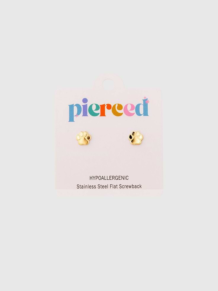 Image number 1 showing, Pierced Co Paw Print Screwback Earrings