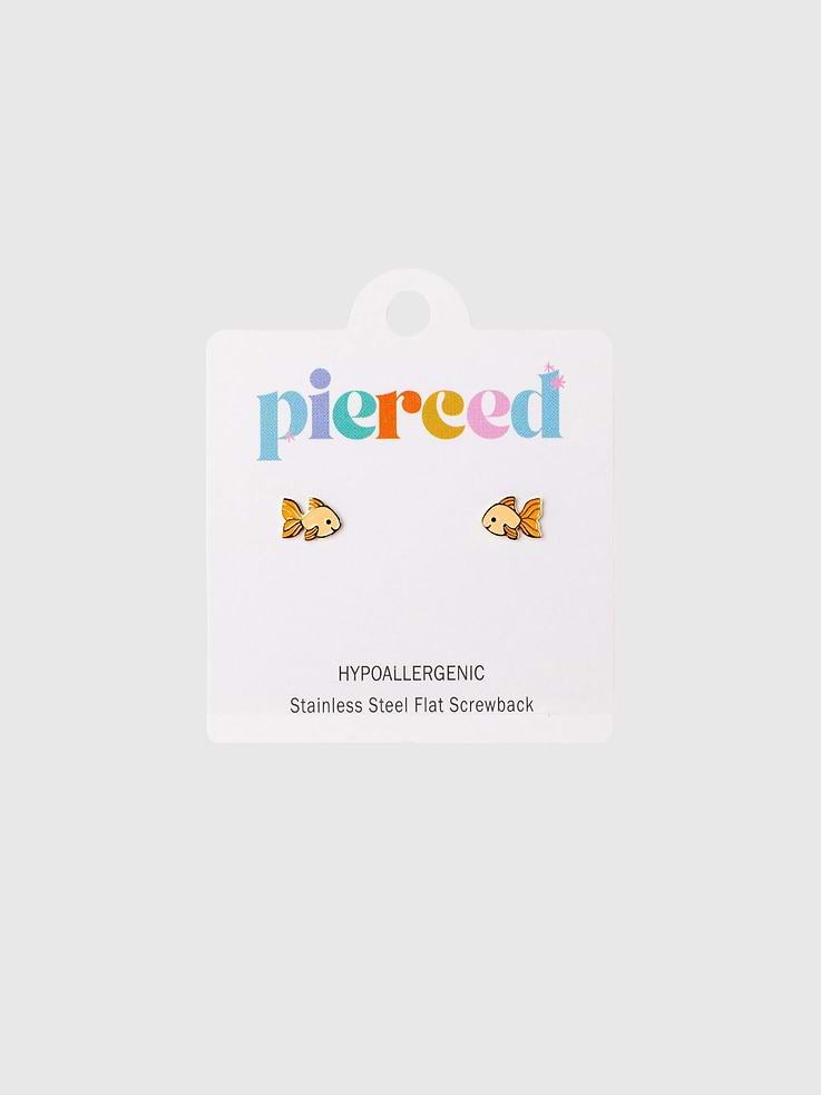 Image 1 of 3, Add a splash of fun with our cute goldfish earrings for kids that bring a playful, ocean-inspired touch to any outfit., These colorful fish stud earrings are a must-have for anyone who loves cute animal jewelry and unique accessories., High-quality earrings made for girls with sensitive ears to join them on their everyday adventures., Designed to be lightweight and comfortable, making them a great gift idea for birthdays, holidays, or special surprises.