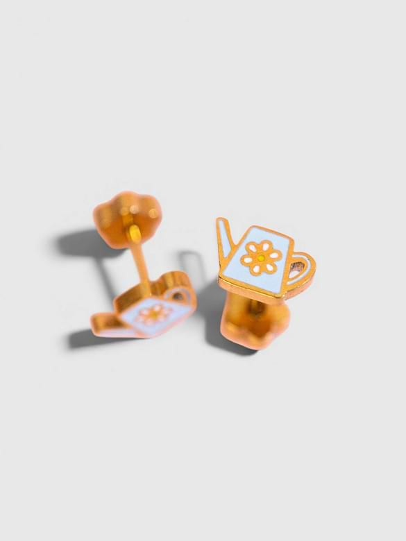 Pierced Co Watering Can Screwback Earrings