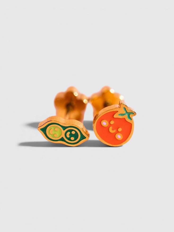 Image number 2 showing, Pierced Co Pea Pod / Tomato Screwback Earrings