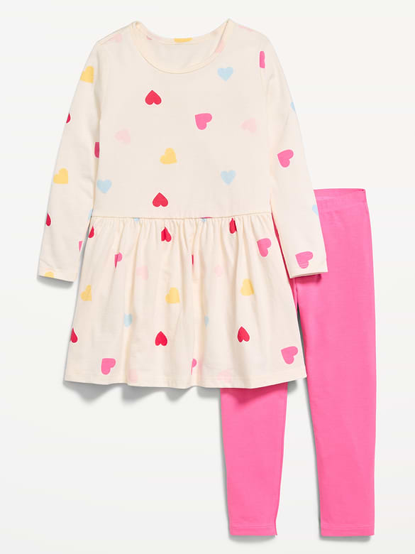 Printed Long-Sleeve Dress and Leggings Set for Toddler Girls