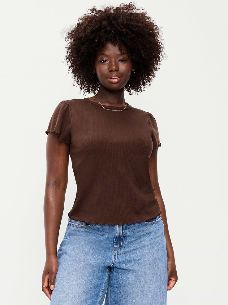 Image number 5 showing, Lettuce-Edge Pointelle Top