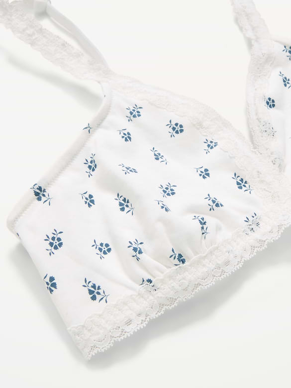 Lace-Trim Cotton Triangle Bralette