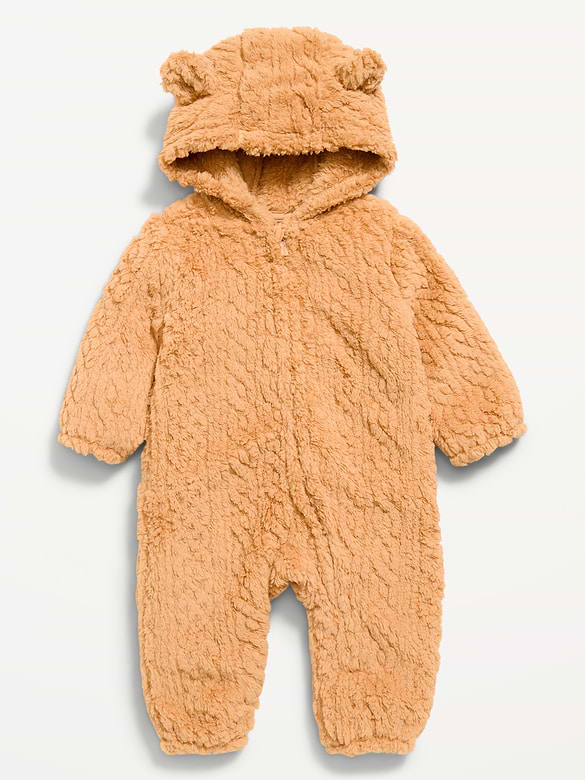 Long-Sleeve Critter Sherpa Hooded One-Piece for Baby