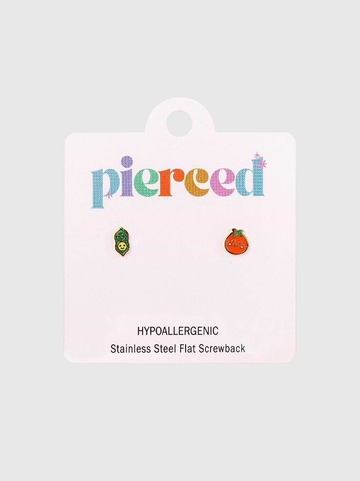 Image number 1 showing, Pierced Co Pea Pod / Tomato Screwback Earrings