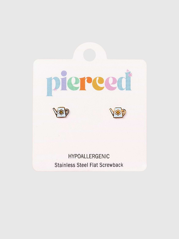 Pierced Co Watering Can Screwback Earrings