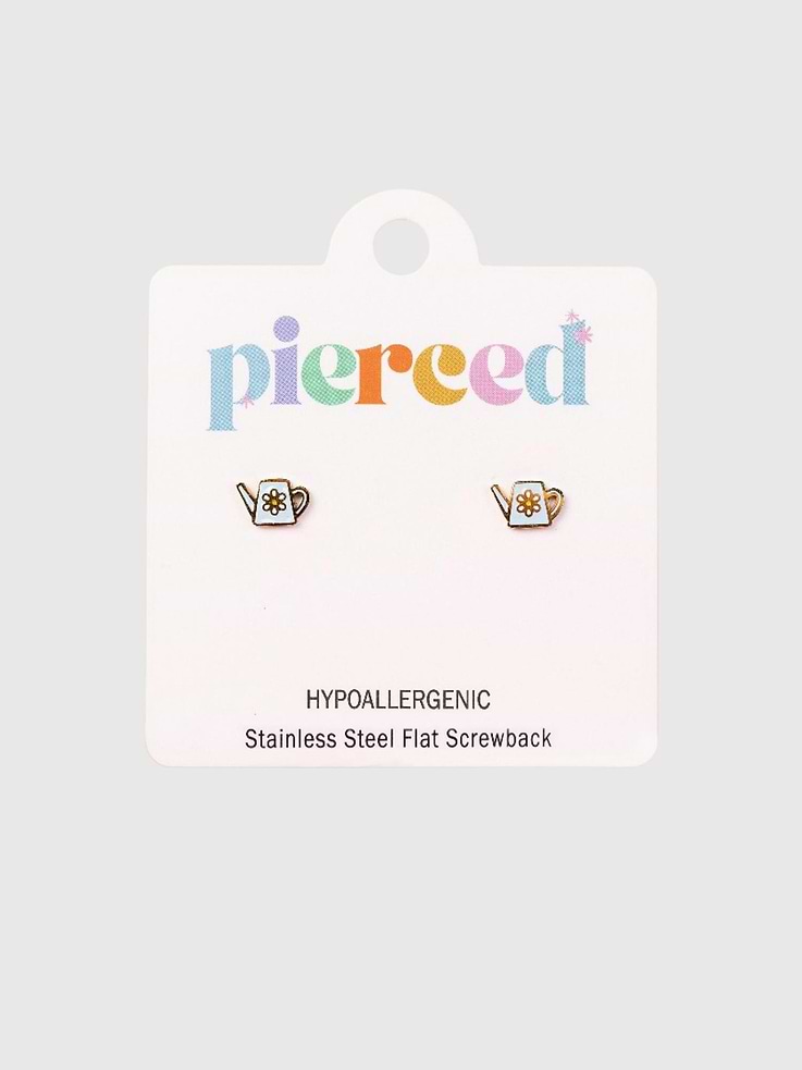 Image 1 of 2, High-quality earrings made for girls with sensitive ears and to join them on their everyday adventures., Show off your love for gardening with our adorable watering can earrings for kids!, These charming watering can stud earrings are perfect for adding a fun and playful touch to any outfit., Lightweight and comfortable, they’re ideal for everyday wear and make a thoughtful gift for little gardeners and plant lovers., A cute and whimsical addition to any nature jewelry collection.