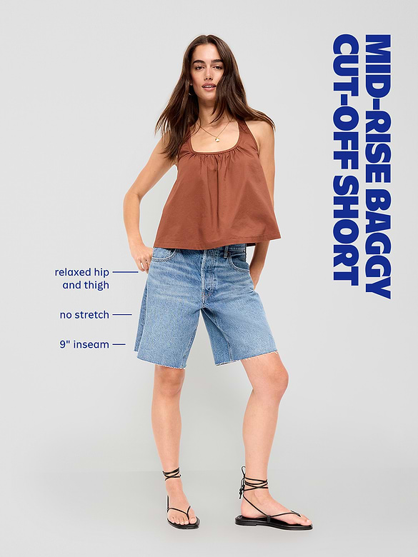 Mid-Rise Baggy Jean Shorts -- 9-inch inseam