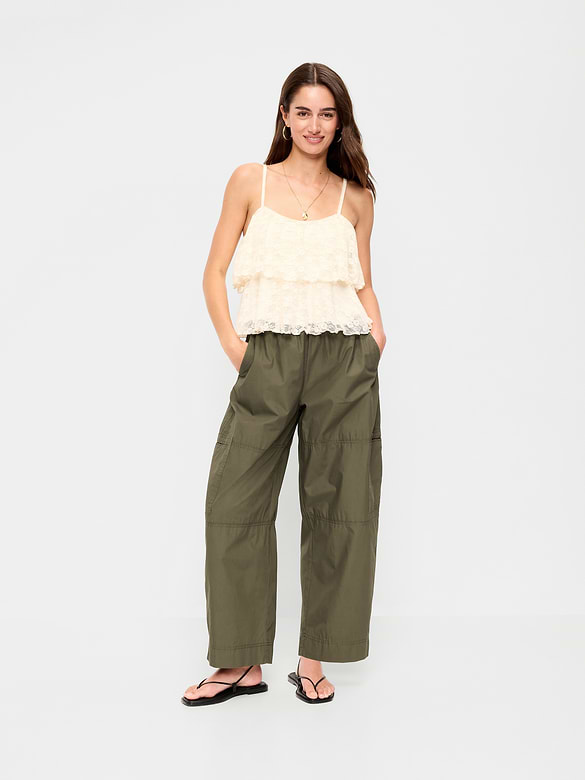 Mid-Rise Cropped Barrel-Leg Utility Pants