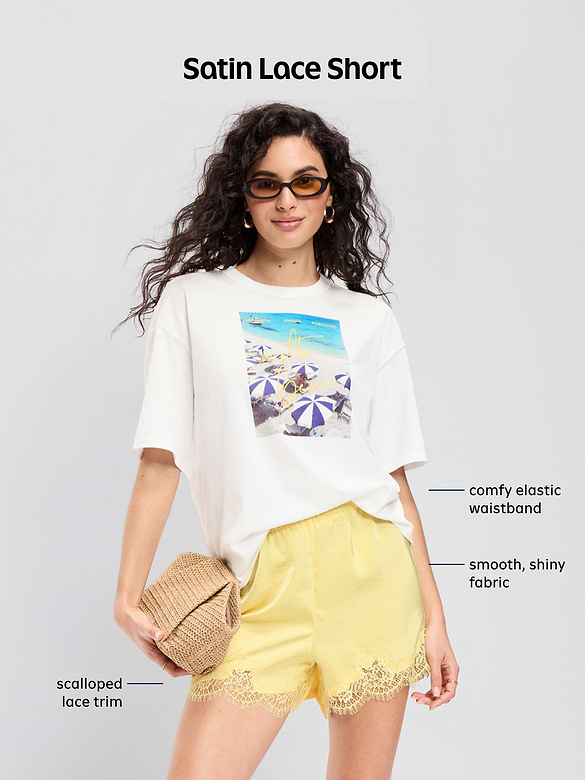High-Waisted Lace-Trim Satin Shorts