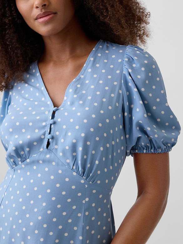 Puff Sleeve V-Neck Mini Dress