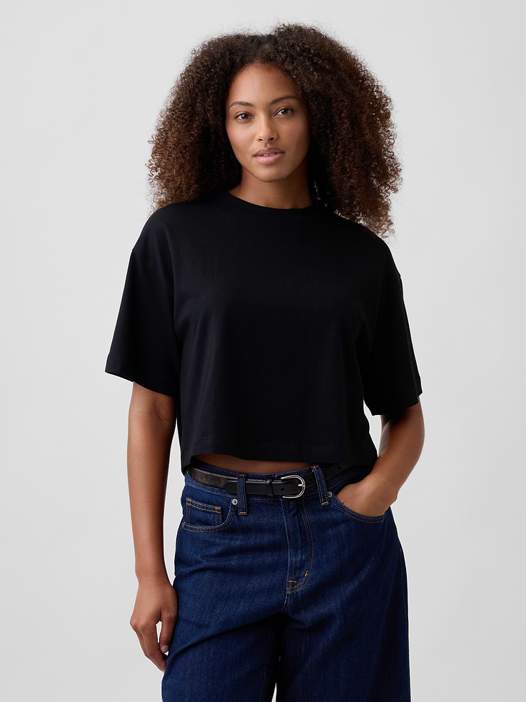 Image number 1 showing, Relaxed Cropped Crewneck T-Shirt