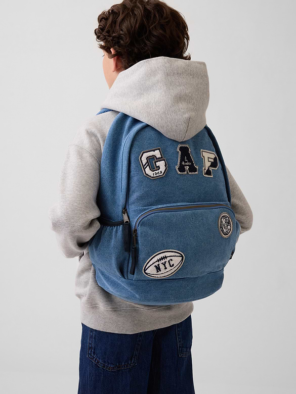 Kids Denim Logo Patch Backpack
