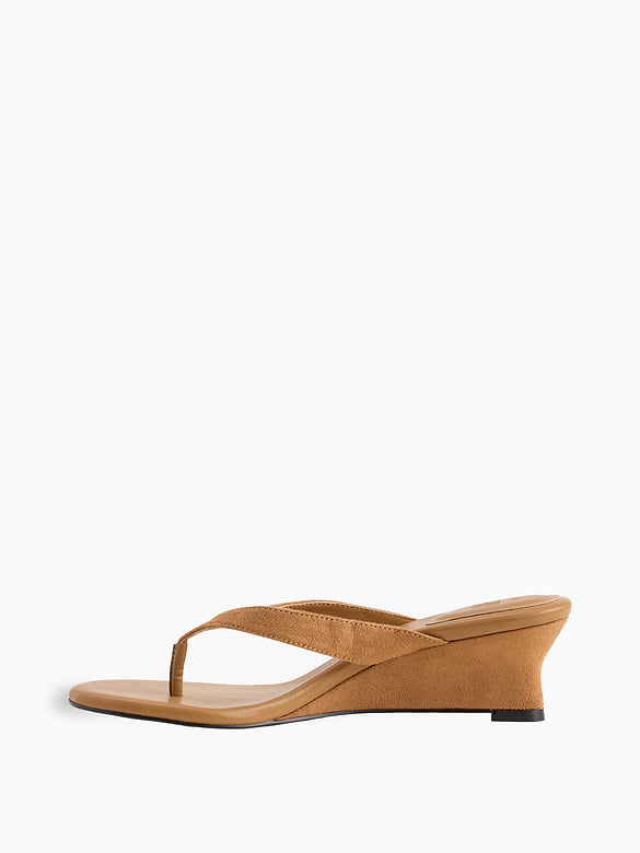 Vegan Leather Wedge Thong Sandals