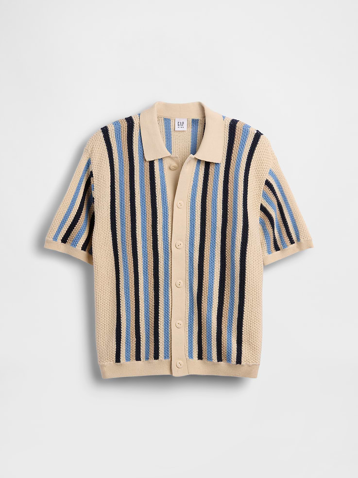 Image number 2 showing, Kids 100% Cotton Crochet Stripe Sweater Shirt
