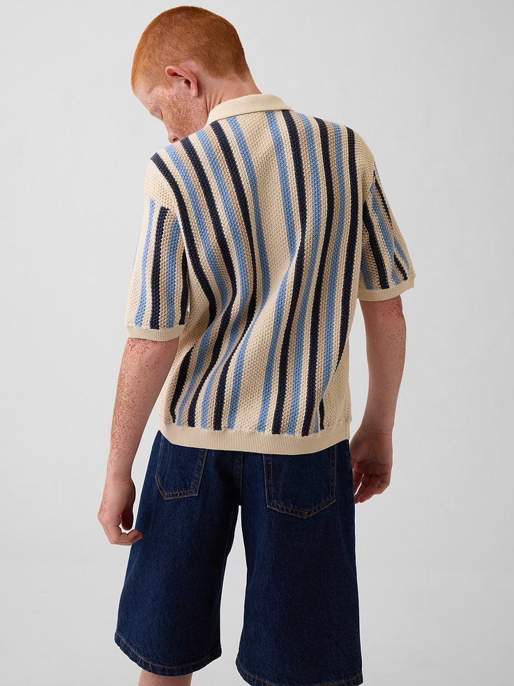 Image number 3 showing, Kids 100% Cotton Crochet Stripe Sweater Shirt