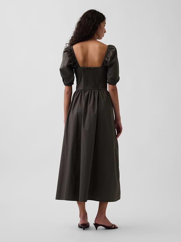 Puff-Sleeve Corset Maxi Dress