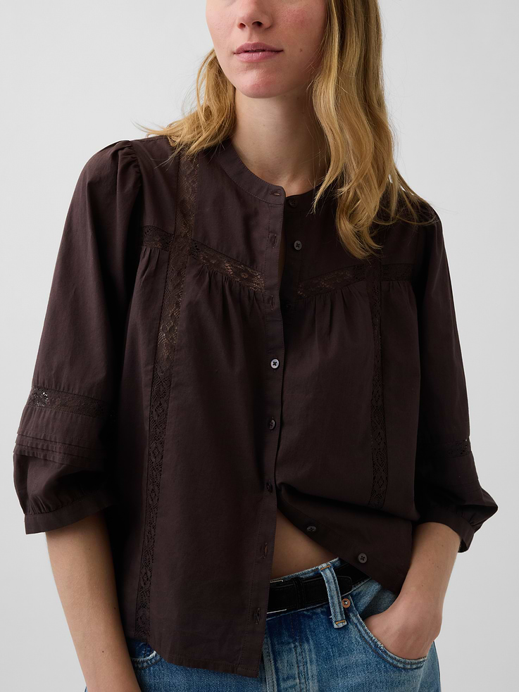 Image number 4 showing, Lace-Trim Button-Front Swing Top