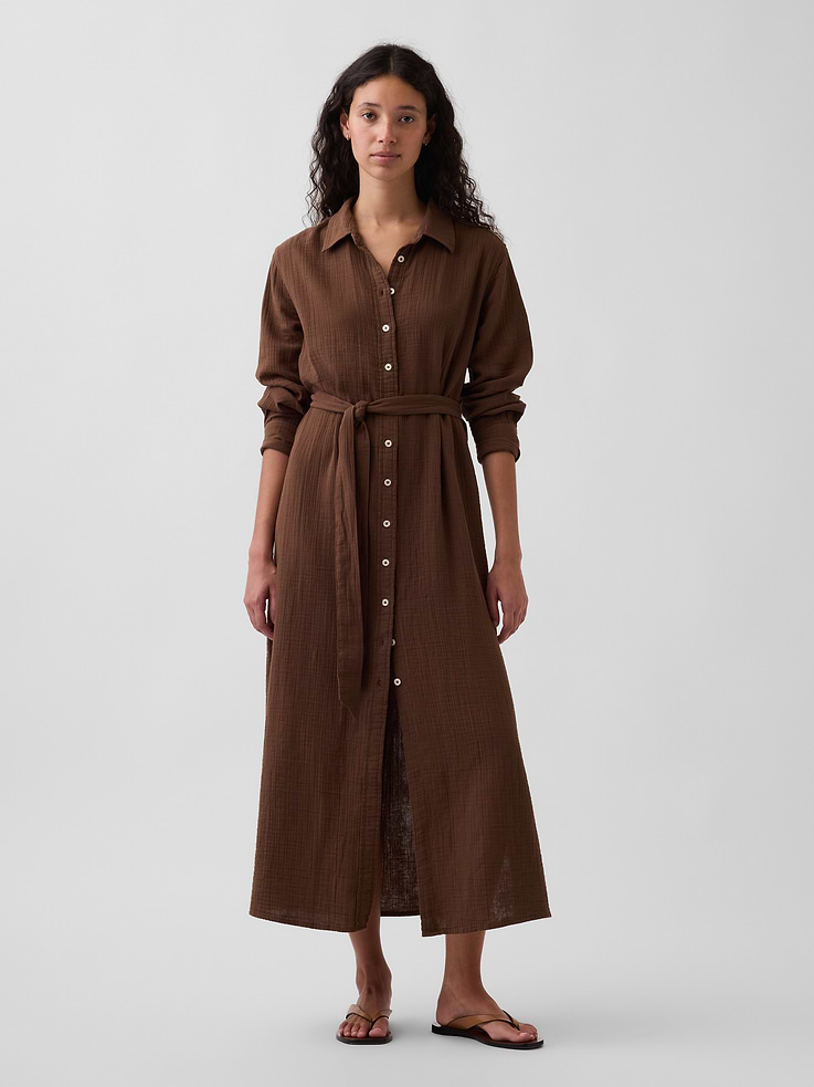 Image number 1 showing, Cotton Gauze Maxi Shirtdress
