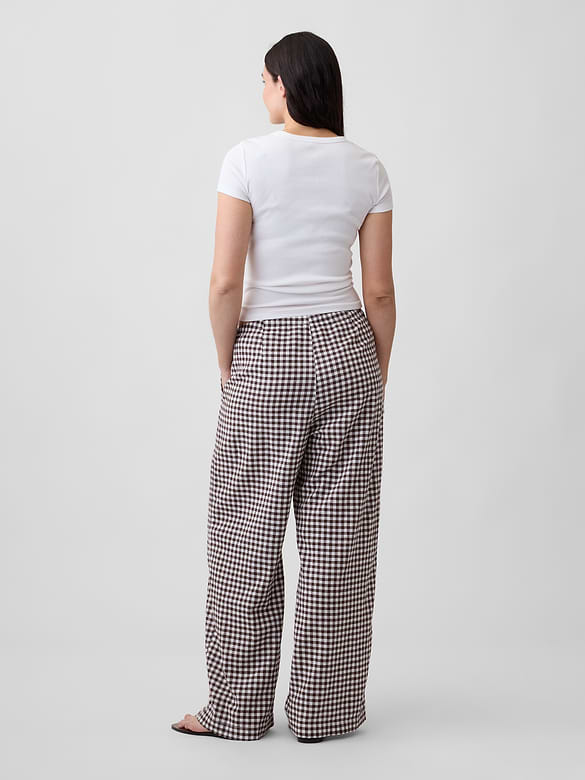 Mid Rise Pull-On Wide-Leg Linen-Blend Pants