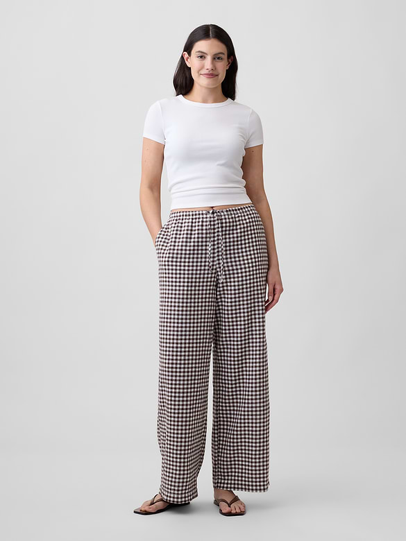 Mid Rise Pull-On Wide-Leg Linen-Blend Pants