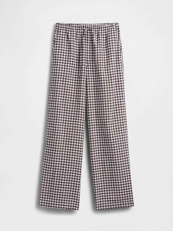 Mid Rise Pull-On Wide-Leg Linen-Blend Pants