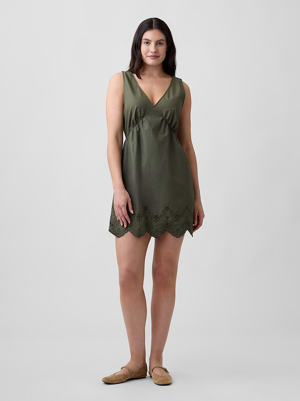 Eyelet V-Neck Mini Dress
