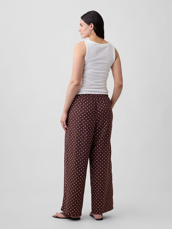 Mid Rise Pull-On Wide-Leg Linen-Blend Pants