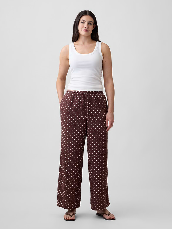 Mid Rise Pull-On Wide-Leg Linen-Blend Pants