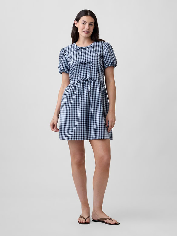 Puff Sleeve Tie-Front Mini Dress