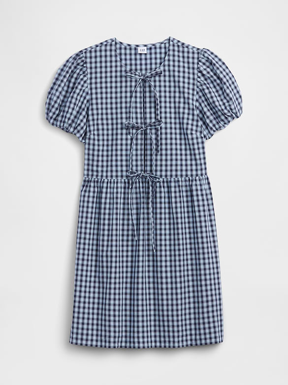Puff Sleeve Tie-Front Mini Dress