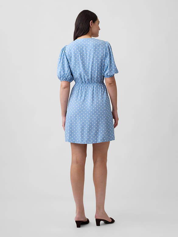 Puff Sleeve V-Neck Mini Dress