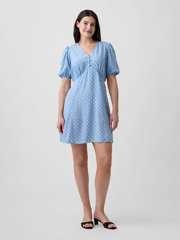 Puff Sleeve V-Neck Mini Dress