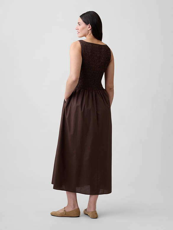 Smocked Boatneck Maxi Dress