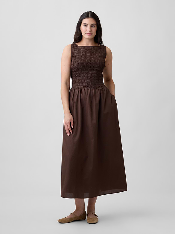 Smocked Boatneck Maxi Dress
