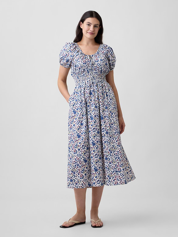 Puff Sleeve V-Neck Maxi Dress