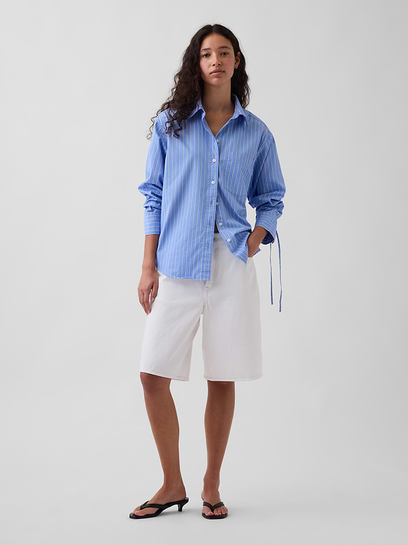 Organic Cotton Poplin Oversized Ruched-Sleeve Shirt