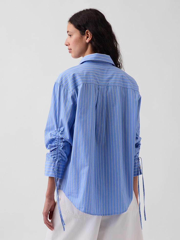 Image number 3 showing, Organic Cotton Poplin Oversized Ruched-Sleeve Shirt