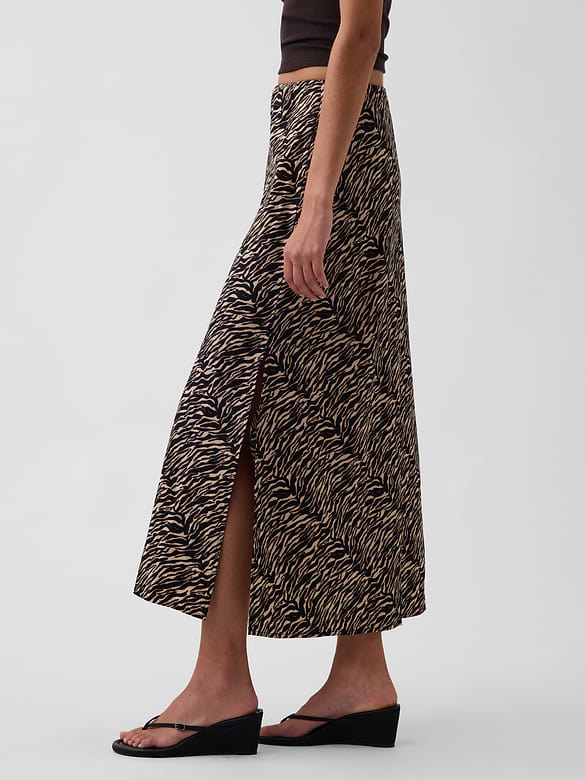 Linen-Blend Maxi Slip Skirt
