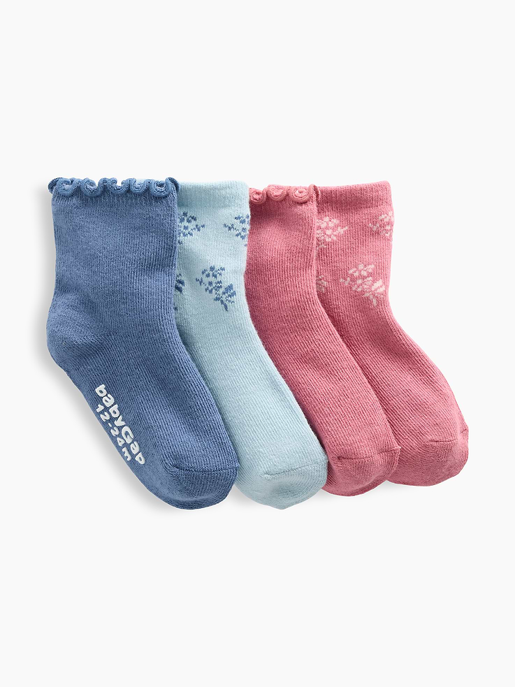 Image number 1 showing, Baby & Toddler Floral Ruffle Crew Socks (4-Pack)