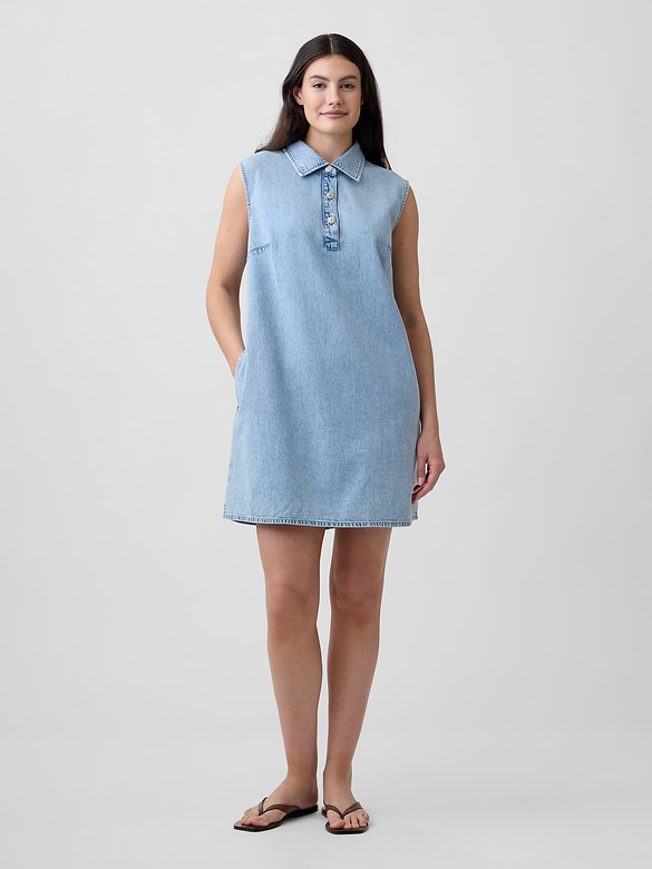 Sleeveless Collared Denim Mini Dress