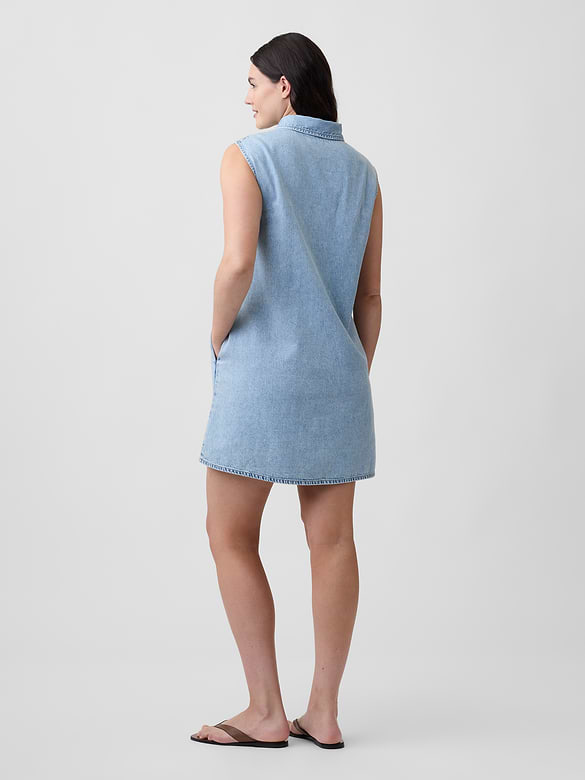Sleeveless Collared Denim Mini Dress