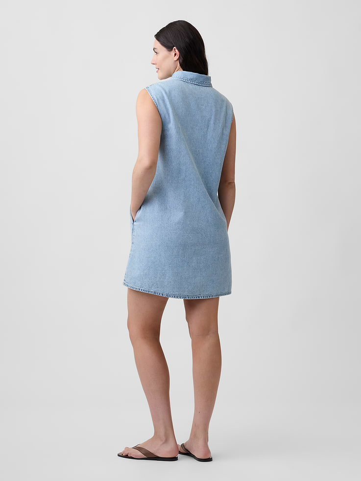 Image number 5 showing, Sleeveless Collared Denim Mini Dress
